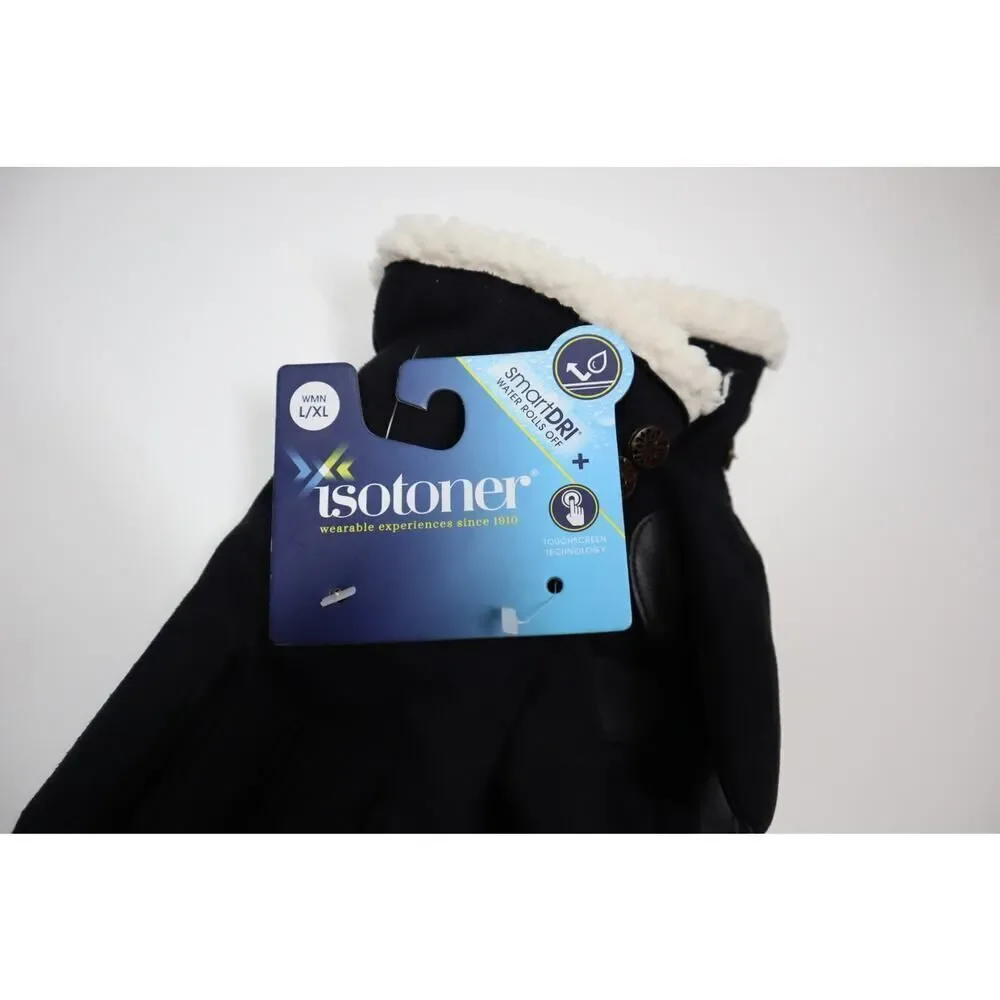 Isotoner‎ Black  Faux Suede Fur Lined Gloves with Smart Touch Size L/XL